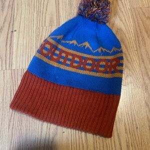 Outdoor Research Men’s Blue and Orange Pom-Pom Beanie Stretch Winter Size EUC